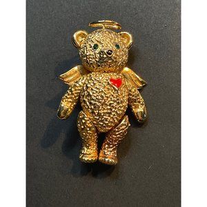 Signed Batya Bear Gold Tone Pin or Pendant Articulated Moving Arms Legs